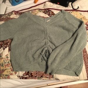 ruched sweater teal blue green